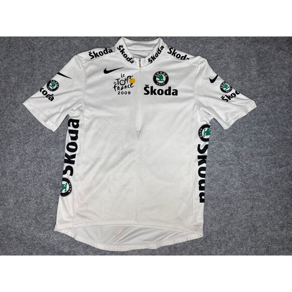 Nike Skoda Le Tour De France 2009 White Cycling Jersey Made in Italy Men's Sz L - Picture 1 of 7